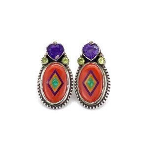 Aldrich Art Inlay Coral and Amethyst Earrings